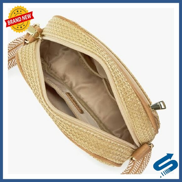 Straw Crossbody Bag RFID Blocking Adjustable Strap Travel Purse - Picture 6 of 8